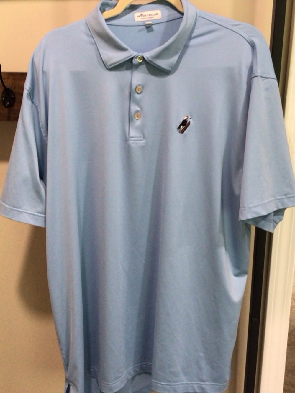 Peter Millar Summer Comfort woodpecker Solid Sky Blue Polo Knit Shirt XL